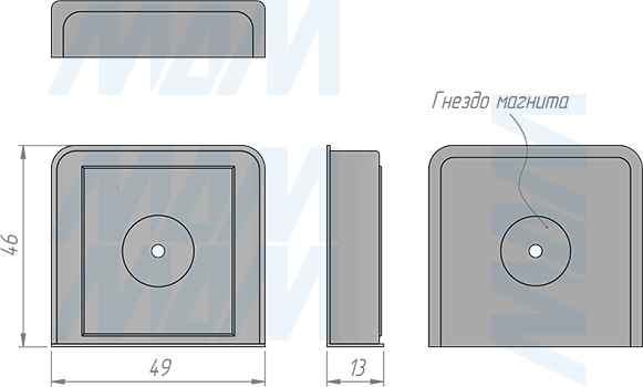 Размеры кронштейна датчика беспроводного диммируемого инфракрасного (IR) выключателя на преграду, 12/24В, 60/120Вт, IP20 (артикул SW1-RC-DS-R-BL)