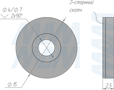 Размеры магнита для беспроводного диммируемого инфракрасного (IR) выключателя на преграду, 12/24В, 60/120Вт, IP20 (артикул SW1-RC-DS-R-BL)