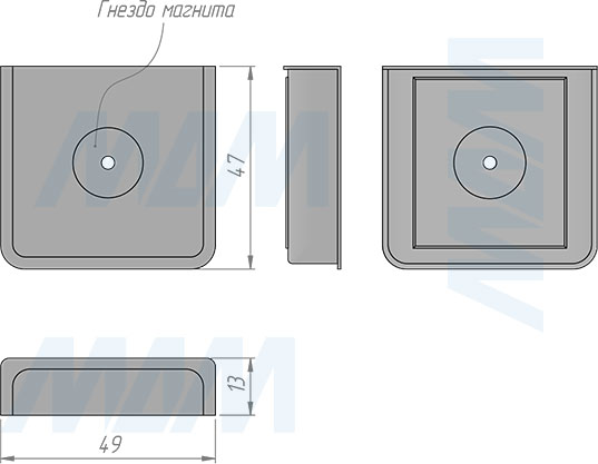 Размеры основания для беспроводного накладного инфракрасного (IR) датчика на преграду (артикул SW1-RC-DS-R)