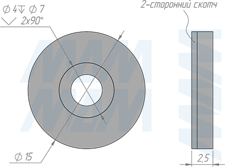 Размеры магнита для беспроводного кнопочного выключателя, 12/24В, 60/120Вт, IP20 (артикул SW1-RC-PB-R-BL)