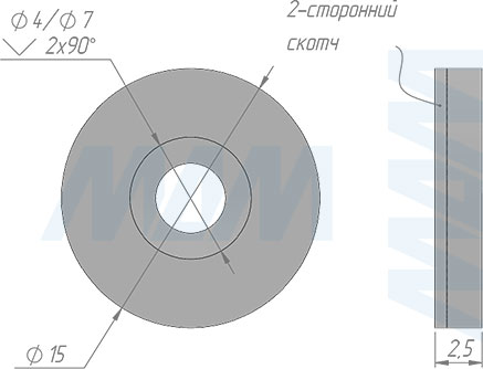 Размеры магнита для беспроводного диммируемого инфракрасного (IR) выключателя на движение, 12/24В, 60/120Вт, IP20 (артикул SW1-RC-PIR-R-BL)