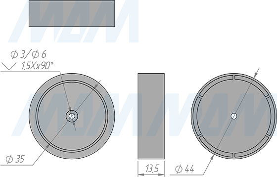 Размеры корпуса датчика сенсорного беспроводного диммируемого врезной/накладной выключателя, 12/24В, 60/120Вт, IP20 (артикул SW1-RC-TS-R-BL)