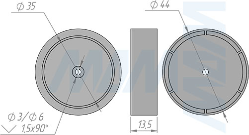 Размеры основания для сенсорного беспроводного диммируемого врезного/накладного датчика (артикул SW1-RC-TS-R)