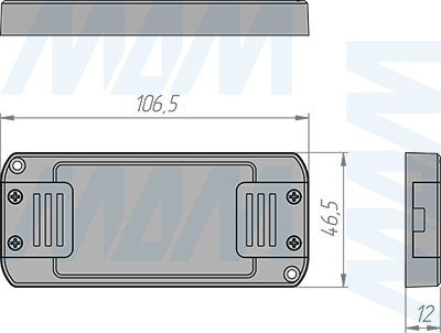Размеры ресивера для беспроводного выключателя, 12/24В, 96/192Вт, IP20 (артикул SW1-REC-8A-RC-BL)