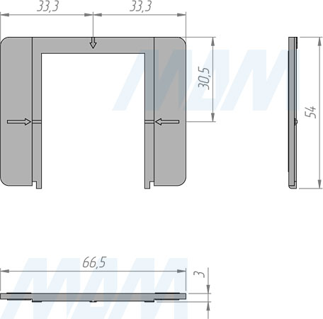 Размеры планки для монтажа сенсорного диммируемого выключателя для зеркала с 1 кнопкой, 12/24V, 60/120W (артикул SW1-TS-MR-1)