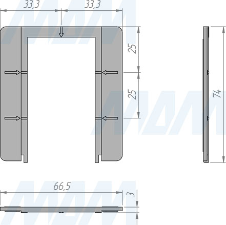 Размеры планки для монтажа сенсорного диммируемого выключателя для зеркала с 2 кнопками, 12/24V, 60/120W (артикул SW1-TS-MR-2)