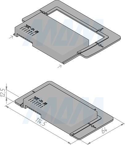 Размеры сенсорного диммируемого выключателя для зеркала с 1 кнопкой и с часами и планки для монтажа, 12/24V, 60/120W (артикул SW1-TS-MR-CL-1)