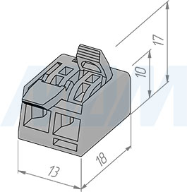 Размеры клеммы 221 с рычажком, 2 порта, для провода 0,5-4 кв. мм, ток 16 А (артикул TE-221-X2-1)