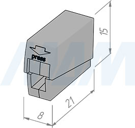 Размеры быстрозажимной U-образной клеммы 224, 2 порта, для провода 0,5-2,5 кв. мм, ток 24 А (артикул TE-224-X2-U)