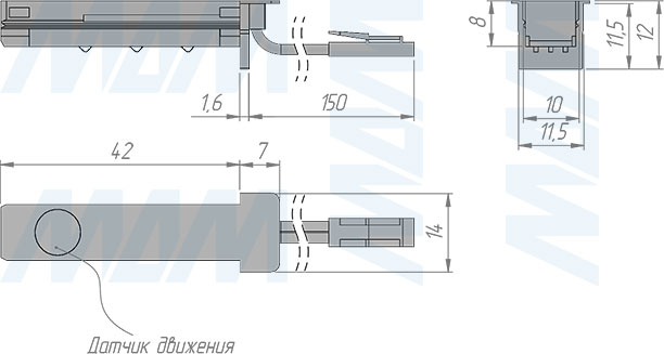 Размеры коннектора TRACK с выключателем на взмах и разъемом для питания, 24 В, 72 Вт (артикул TK24-CON-END-MS), чертеж 1