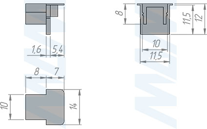 Размеры коннектора TRACK с выключателем на взмах и разъемом для питания, 24 В, 72 Вт (артикул TK24-CON-END-MS), чертеж 2