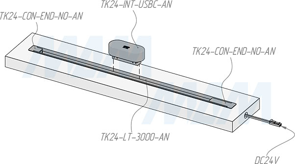 Установка разъема TRACK  USB Type-C, 24 В, 10  Вт (артикул TK24-INT-USBC)