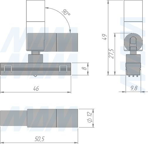Размеры светодиодного светильника-спота TRACK, D=12 мм, 24 В, 1 Вт (артикул TK24-SP-D12-NW1), чертеж 1