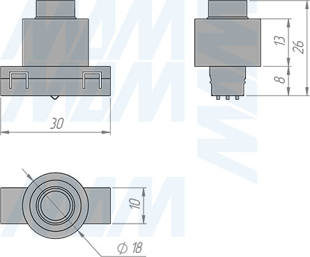 Размеры светодиодного светильника-спота TRACK, D=18 мм, 24 В, 1 Вт (артикул TK24-SP-D18-NW1), чертеж 1