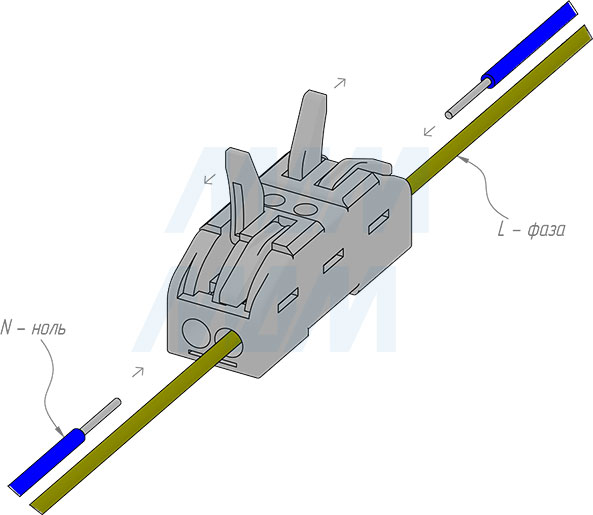 Установка соединительной клеммы, 2 порта, разная полярность (артикул TML-2-2-DP-GR)