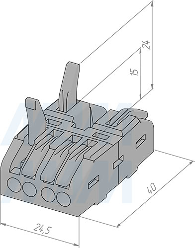 Размеры соединительной клеммы-разветвителя , 2 входа, 4 выхода,разная полярность (артикул TML-2-4-DP-GR)