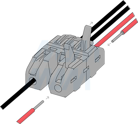 Установка соединительной клеммы-разветвителя , 2 входа, 4 выхода,разная полярность (артикул TML-2-4-DP-GR)