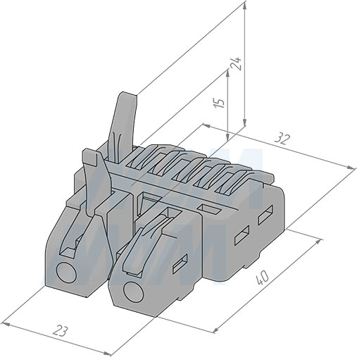 Размеры соединительной клеммы-разветвителя , 2 входа, 6 выходов,разная полярность (артикул TML-2-6-DP-GR)