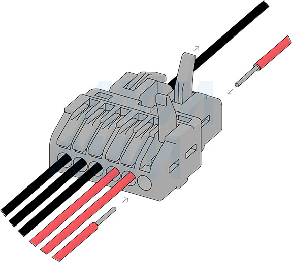 Установка соединительной клеммы-разветвителя , 2 входа, 6 выходов,разная полярность (артикул TML-2-6-DP-GR)