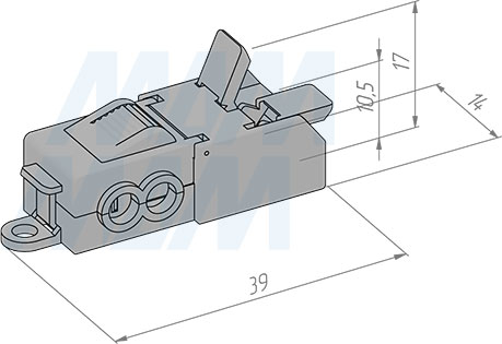 Размеры соединительной клеммы для подключения к питающим проводам, 2 порта, разная полярность (артикул TML-2W-2-DP-TR)