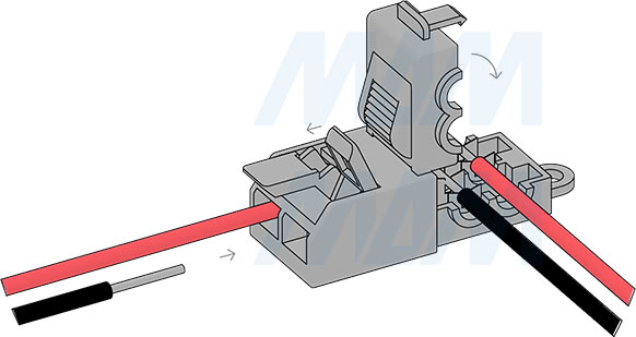 Установка разъемной соединительной клеммы для подключения к питающим проводам, 2 порта, разная полярность (артикул TML-2W-2-DP-TR)