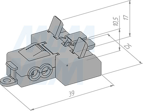 Размеры соединительной клеммы для подключения к питающим проводам, 4 порта, разная полярность (артикул TML-2W-4-DP-TR)