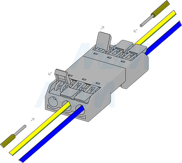 Установка разъемной соединительной клеммы, 3 порта, разная полярность (артикул TML-3-3-DP-DE-TR)