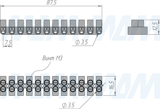 Размеры клеммной колодки (артикул TML-SET-12)