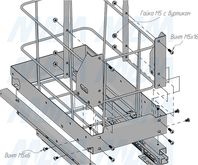 Установка выдвижной корзины HAMPER LW30 для белья, 35 л с распашным фасадом (артикул LHW301-35), схема 3