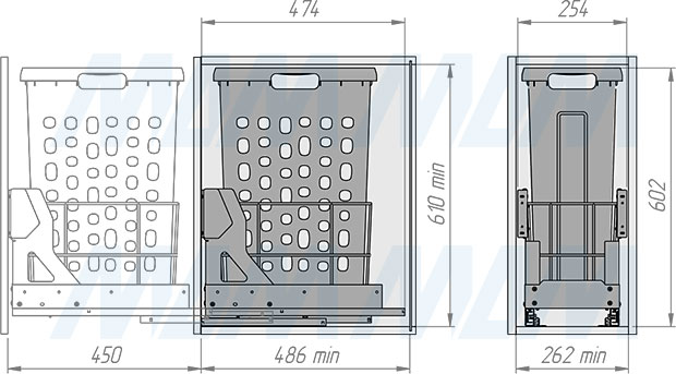 Установка выдвижной корзины HAMPER LW30 для белья, 35 л с выдвижным фасадом (артикул LHW301-35), схема 2