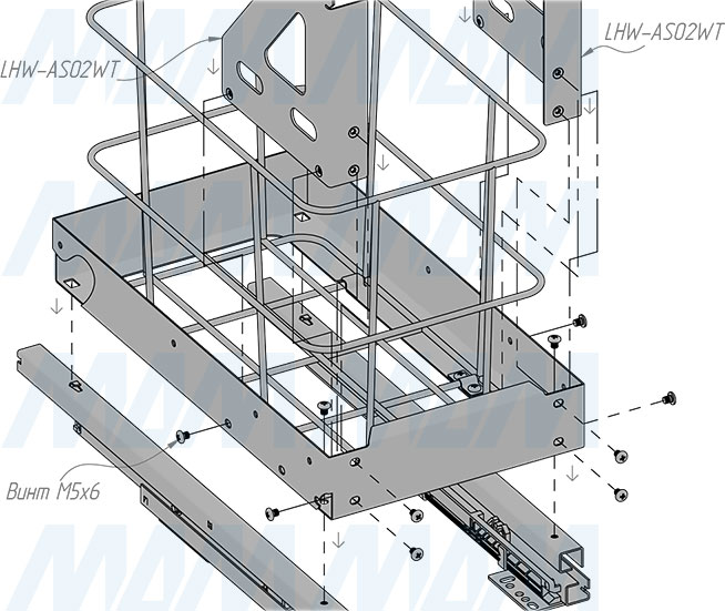 Установка выдвижной корзины HAMPER LW30 для белья, 35 л с выдвижным фасадом (артикул LHW301-35), схема 4