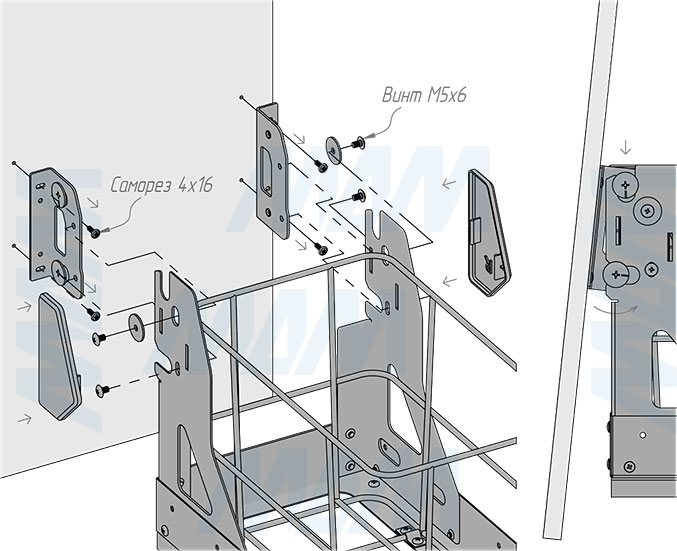 Установка выдвижной корзины HAMPER LW30 для белья, 35 л с выдвижным фасадом (артикул LHW301-35), схема 5