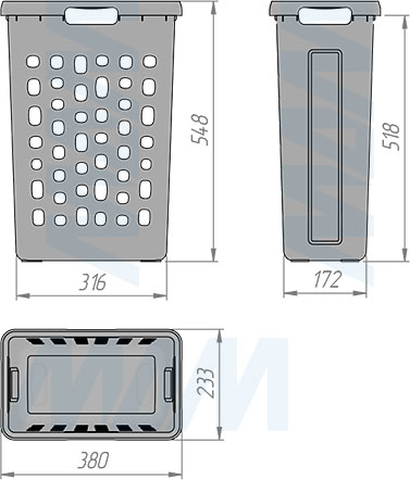 Размеры корзины HAMPER LW30 35 л для белья (артикул LHW301-35)