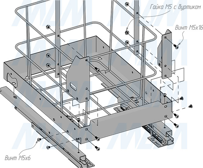 Установка выдвижной корзины HAMPER LW40 для белья, 48 л с распашным фасадом (артикул LHW401-48), схема 3