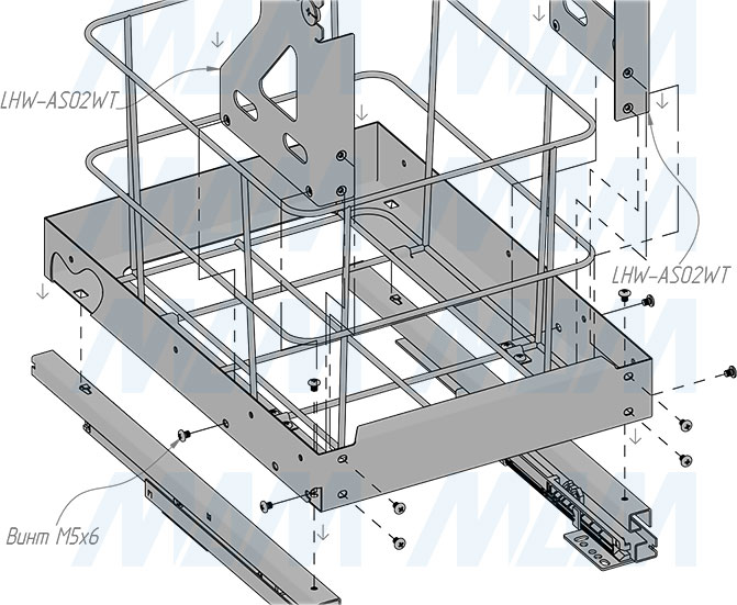 Установка выдвижной корзины HAMPER LW40 для белья, 48 л с выдвижным фасадом (артикул LHW401-48), схема 4