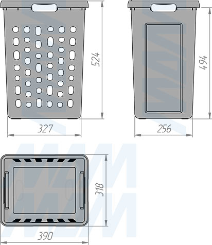 Размеры корзины HAMPER LW40 48 л для белья (артикул LHW401-48)