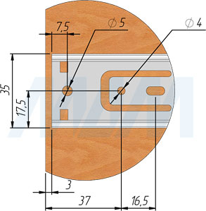 Установка шариковых направляющих полного выдвижения, длина 450 мм, высота 35 мм (артикул 1035-450Z/SXG), схема 2