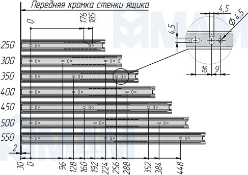 Установка шариковых направляющих VEKTOR BS35 полного выдвижения, высота 35 мм (артикул 1035 Z), схема 3