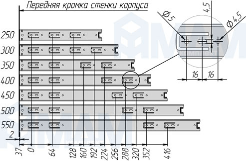 Установка шариковых направляющих VEKTOR BS35 полного выдвижения, высота 35 мм (артикул 1035 Z), схема 4