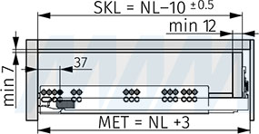 Установочные размеры выдвижного ящика при использовании направляющих DYNAPRO TIPMATIC SOFT-CLOSE с 3D-креплениями (артикул F1301078 3D.TMSC)