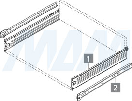 Схема комплекта ящика IMPAZ с боковинами высотой 54 мм и с роликовыми направляющими (артикул MB054)