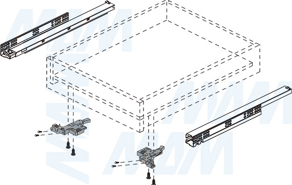 Схема сборки и комплектация направляющих нижнего крепления полного выдвижения QUANTUM QS с 3D-креплениями (артикул QS)