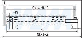 Присадочные размеры для вкладного ящика для установки направляющих нижнего крепления полного выдвижения QUANTUM QS с 3D-креплениями (артикул QS)