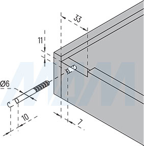 Установка крепления к фасаду направляющих нижнего крепления полного выдвижения QUANTUM QS с 3D-креплениями (артикул QS), схема 2