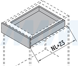Требования к внутреннуму пространству шкафа для установки направляющих нижнего крепления полного выдвижения QUANTUM QS с 3D-креплениями (артикул QTS.300)