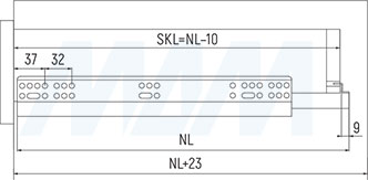 Присадочные размеры для накладного ящика для установки направляющих нижнего крепления полного выдвижения QUANTUM QS с 3D-креплениями (артикул QTS.300)