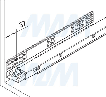 Установка направляющиих Quantum QTS  нижнего крепления полного выдвижения, плавное закрывание, открывание от нажатия (левая, правая) с 3D креплениями (артикул QTS)