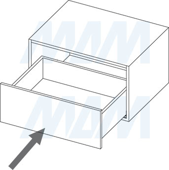 Установка ящика в мебель с направляющими Quantum QTS  нижнего крепления полного выдвижения, плавное закрывание, открывание от нажатия (левая, правая) с 3D креплениями (артикул QTS)