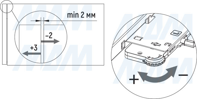 Регулировка зазора фасада с направляющими Quantum QTS  нижнего крепления полного выдвижения, плавное закрывание, открывание от нажатия (левая, правая) с 3D креплениями (артикул QTS)