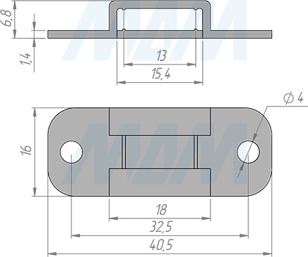 Размеры крепления рейки для замка 666 (артикул ACC666)